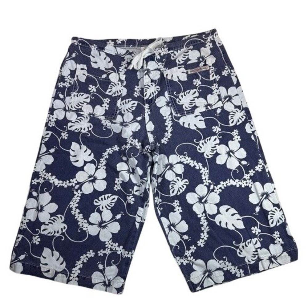 Vintage Second Generation Tropical Blue Board Shorts Capri Cotton Women Size 13